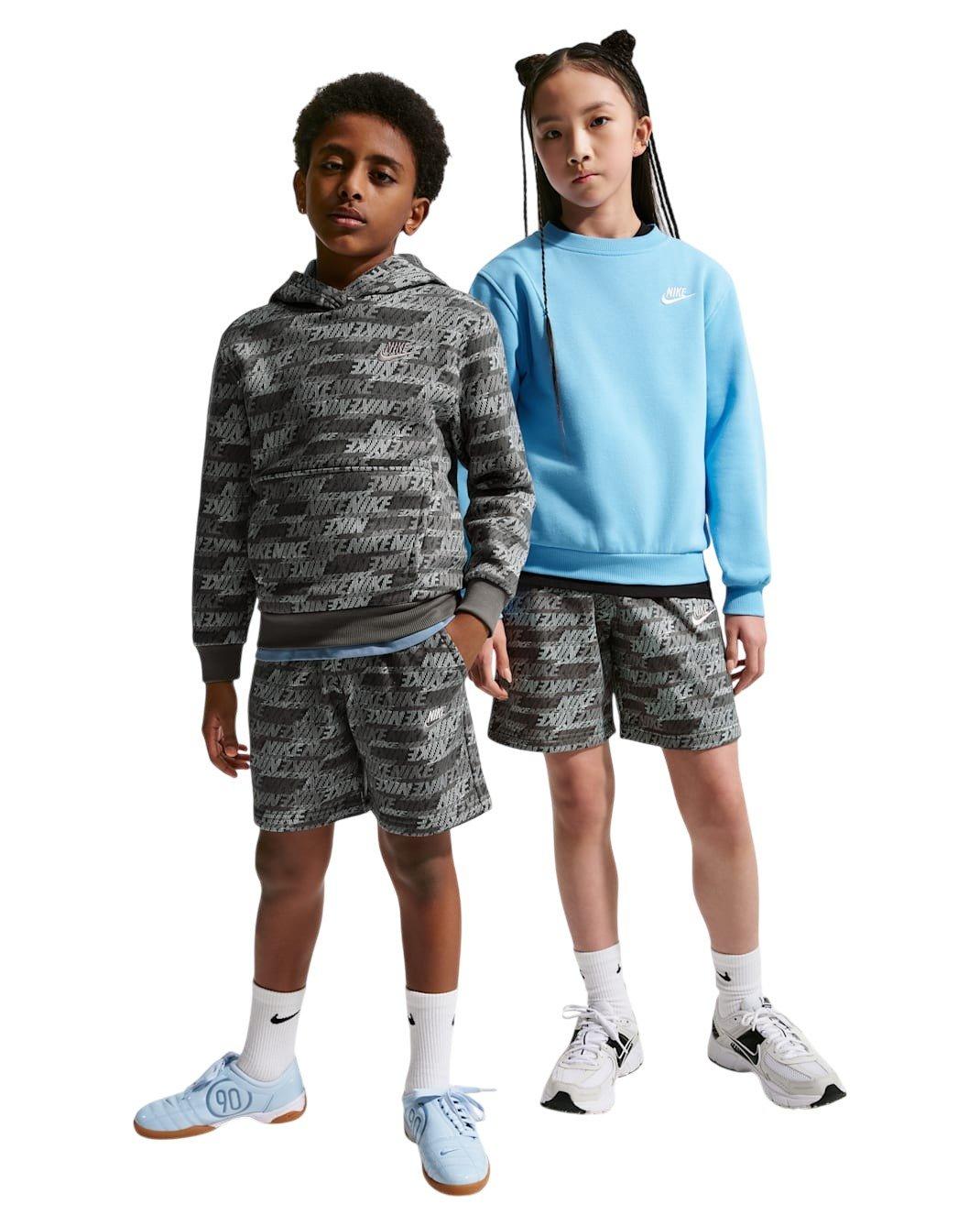 Nike Big Kids' Sportswear Club Fleece French Terry All Over Print Shorts - Grey - GREY
